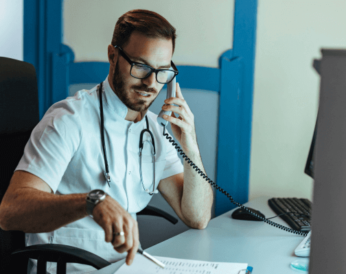 Photo of clinician on the phone